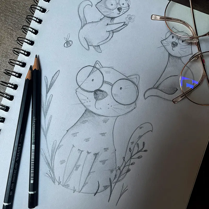 Croquis dessin veilleuse chat- Le Coffre aux Étoiles