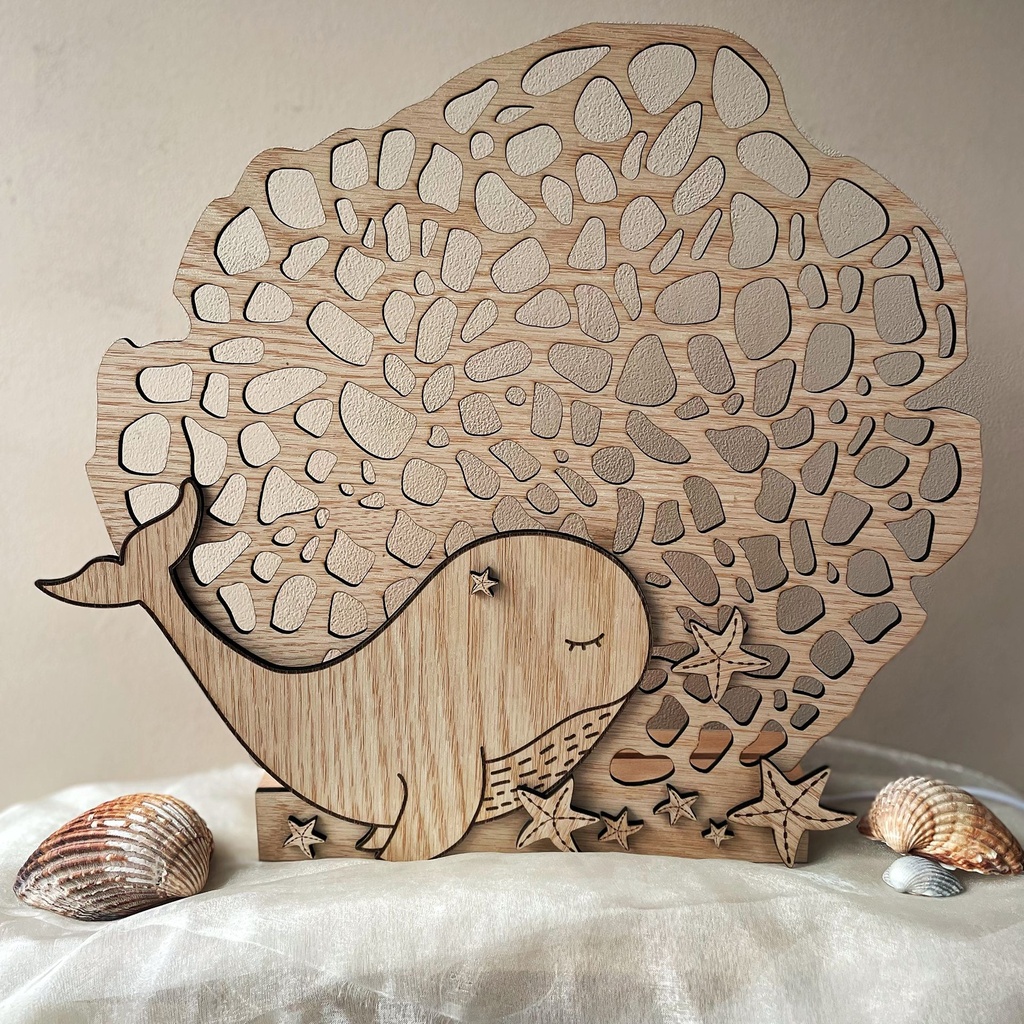 Veilleuse Murale ou à poser  Baleine en Bois – Dentelle de Mer Personnalisable (Murale (30cm), Je ne souhaite pas personnaliser l'article)