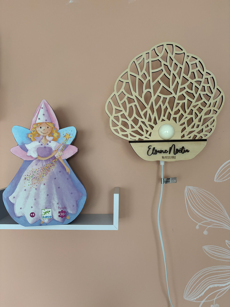 Veilleuse personnalisable - Coquillage & perles (Je ne souhaite pas personnaliser l'article, A poser)