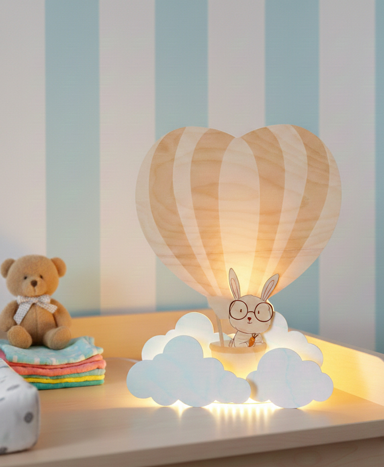 Veilleuse prototype - Lapin & montgolfière (Je ne souhaite pas personnaliser l'article, A poser)