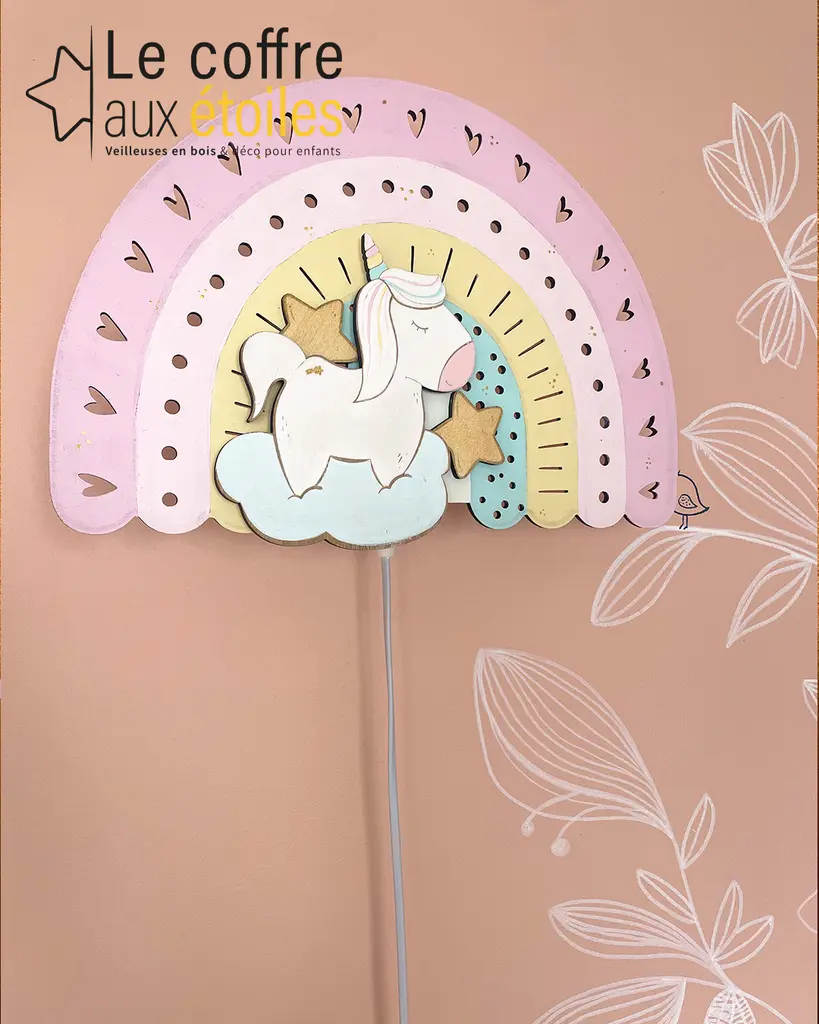 Veilleuse personnalisable – Licorne & Arc en ciel (Je ne souhaite pas personnaliser l'article)