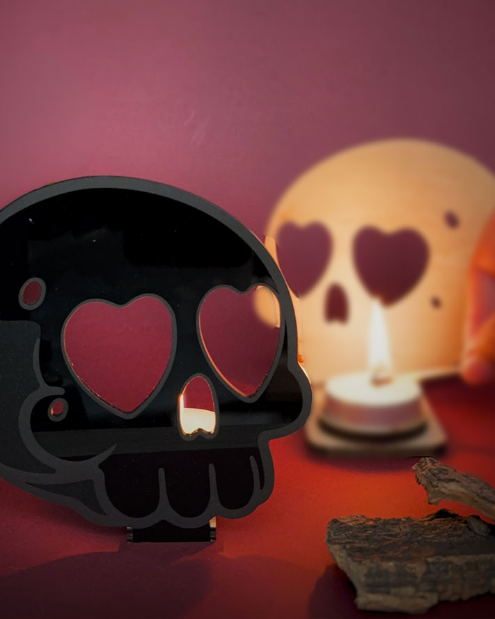 Photophore crâne Halloween – Bois ou plexi