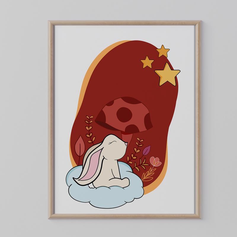 Décoration murale Petit Lapin sur un Nuage – "Laisse tes rêves s'envoler"